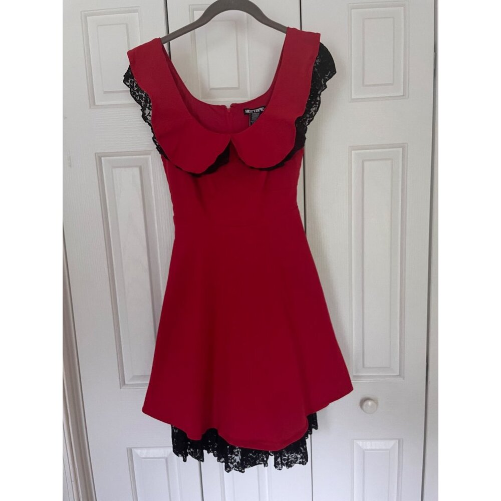 Hot Topic Red Black Lace Dress Stretchy Fit Flare Goth Punk Mini Small